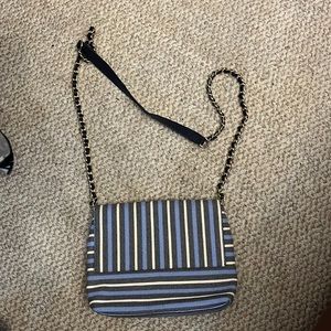 Talbots Crossbody Purse, Navy White Stripe, Gold Chain and Leather Strap